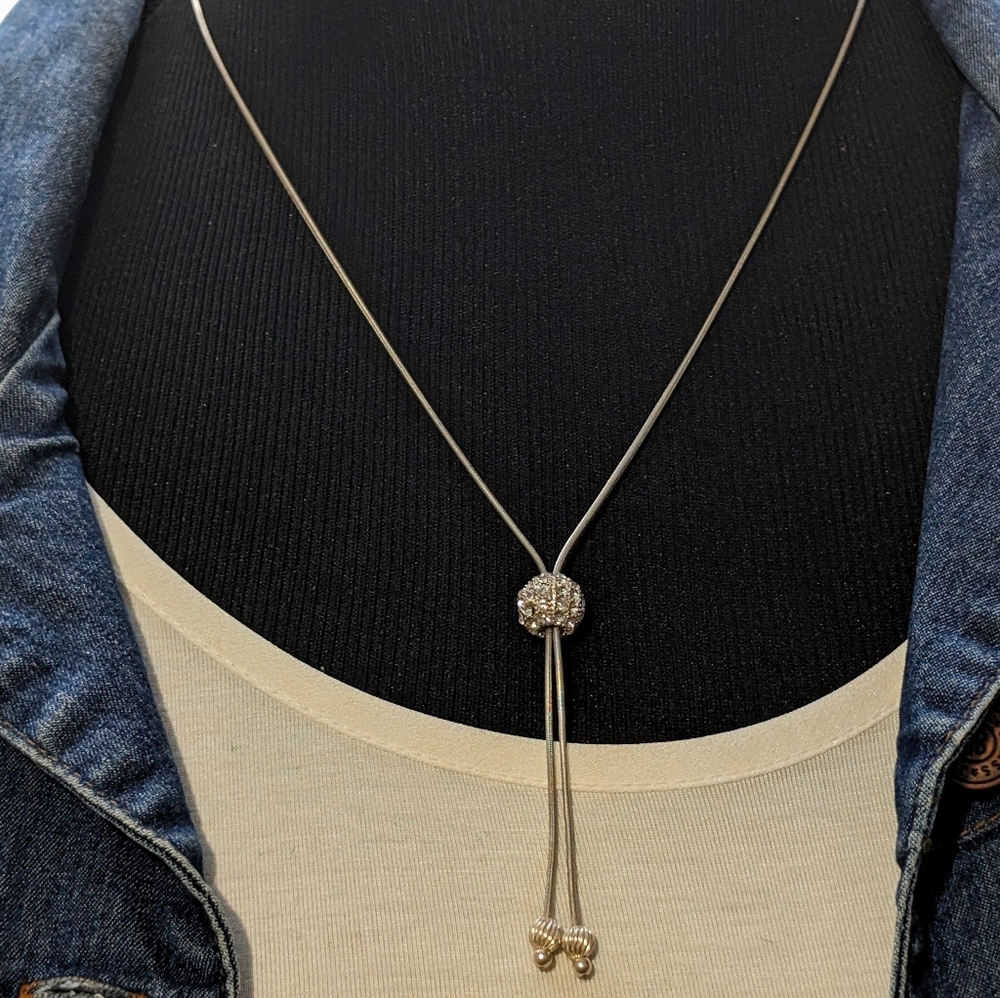 Vintage Victoria Wieck 925 Sterling Silver Cubic Zirconia Ball Lariat Necklace - Picture 3 of 7